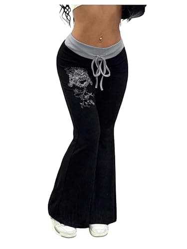 SOLY HUX Women's Y2k Gothic Flare Pants Elastic Waist Bell Bottom Pants Trousers Emo Scene Alternative Clothes - Image 1