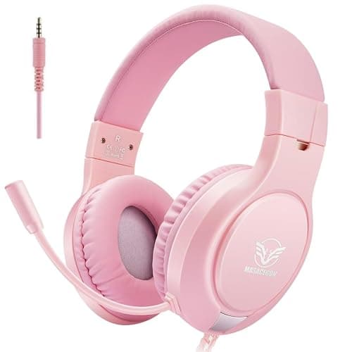 H-10 Gaming Headset for PS4, Xbox One, PC, PS5, Nintendo Switch, Stereo Wired Noise Cancelling Over Ear Headphones with Mic for Kids Adults, Bass Surround, Soft Memory Earmuffs, Pink - Image 1