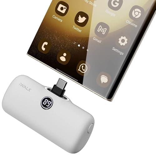 iWALK Small Portable Charger, 4,800mAh 18W PD Fast Charging Power Bank with Built-in USB-C Connector, External Mini Battery Pack for Samsung Galaxy S25/S24/S23, Android, iPhone 15/16/Pro/Max, White - Image 1