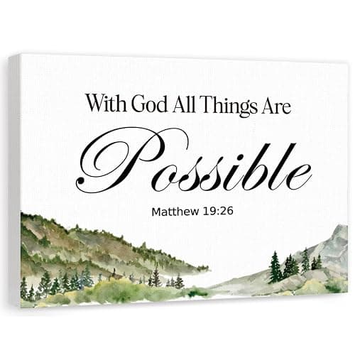 With God All Things Are Possible Inspirational Bible Verse Canvas Wall Art,Matthew 19:26 Motivational Scripture Print Painting Artwork for Christian Home Office Bible Verse Wall Decor - Image 1