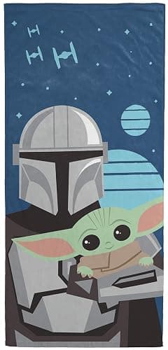 Jay Franco Star Wars The Mandalorian He's with Me Bath/Pool/Beach Towel - Super Soft & Absorbent Fade Resistant Cotton Towel Features Grogu/Baby Yoda, Measures 28 x 58 inches - Image 1