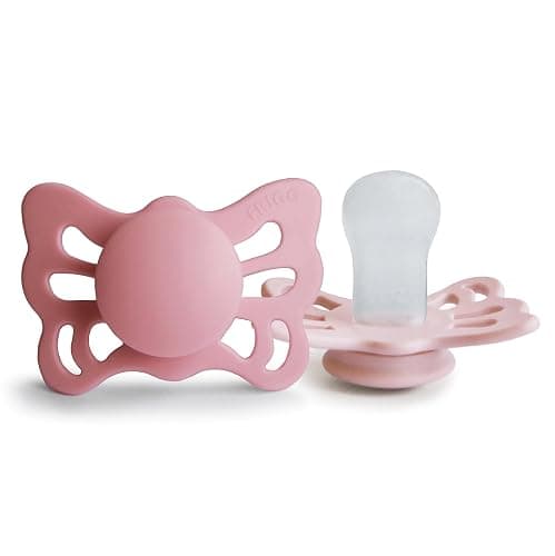 FRIGG Butterfly Anatomical SilkySoft Silicone Baby Pacifier | Made in Denmark | BPA-Free (Cedar/Baby Pink, 0-6 Months) - Image 1
