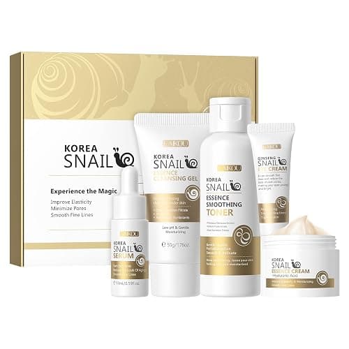 LAIKOU Korean Skin Care, Skin care set, Skin Care Kit Snail and Ginseng with Cleansing Gel, Toner, Eye Cream, Serum, Essence Cream 5pcs for Women Teen Girls Mom Daughter Mother's Day Birthday - Image 1