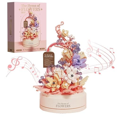 Flower Building Set with Music Box Base & LED, Ideal Floral Building Block Toy Gift for Girls 8+, Mini Brick 560PCS - Image 1