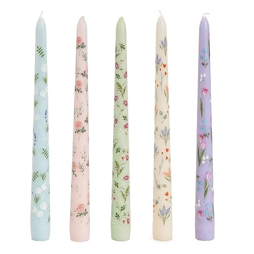 Sungmor Pretty Floral Taper Candlesticks, Beautiful 5-Color Decal Craft, 10" Long Decorative Candle, Scented & Colored Tall Candlestick, Long Burning & Smokeless Tapered Holiday Party Celebrate Candle - Image 1