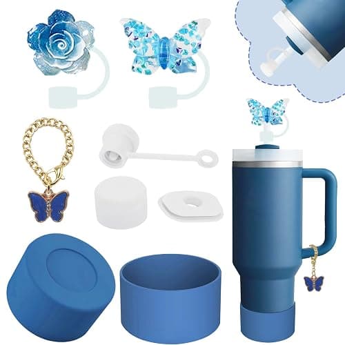 Stanley Cup Accessories Set,Including 2 Pcs 0.4in Straw Cover, 1 Silicone Spill-Proof Stopper Set of 3, 1 Cute Butterfly Handle Charm, 1 Silicone Boot Fits Stanley 40&30 Oz Tumbler (Stargaze) - Image 1