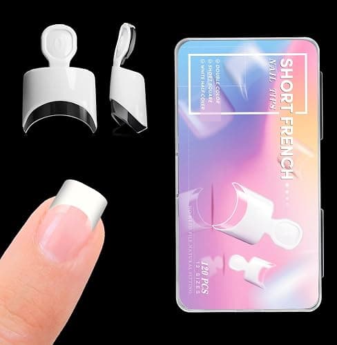 krofaue Short French Nail Tips,120PCS Acrylic Short Fake Nail Tips White French Art Tips Half Cover False Nails Short Wrap Edge Armor Nails with Case for Nail Extensions DIY Nail Tips Art,12 Sizes - Image 1