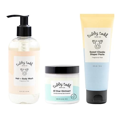 TUBBY TODD Baby Bundle Newborn Skin Care Set - Hypoallergenic Hair + Body Wash, All Over Ointment with Colloidal Oatmeal, Sweet Cheeks Diaper Paste - Fragrance Free, Standard Size - Image 1