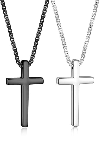 Yooblue 2/3 Pcs Cross Necklace for Men, Silver Black Gold Cross Chain Necklace, Stainless Steel Cross Pendant Jewelry Gifts for Men 16-30 Inches - Image 1