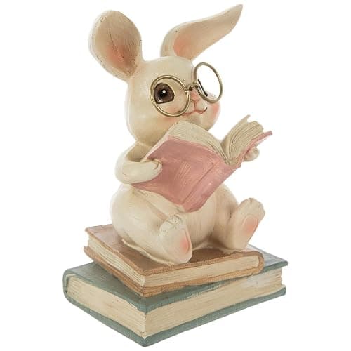 Hobby Lobby Animal Figurines with Glasses, Rabbit Sitting on Books | Table Decor, Shelf Decor, Baby Shower Decor - Image 1