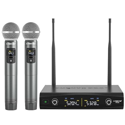 Phenyx Pro Wireless Microphone System, Metal Wireless Mic Set, Handheld Cordless Dynamic Microphones for Singing, Karaoke, Church, 2x30 UHF Tunable Frequencies,200 ft Range (PTU-52-2H) - Image 1