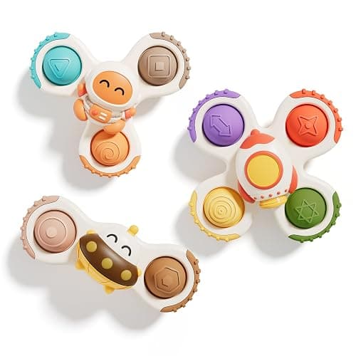 ALASOU 3PCS Pop Suction Cup Spinner Sensory Airplane Travel Toys for 1 Year Old Boy Girl Infant Toddlers|Novelty Spinning Tops 12 18 Months|1 2 Year Old Boy Birthday Gift|Baby Bath Toy Kids Ages 1-3 - Image 1