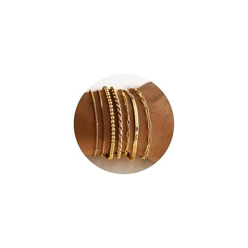 M MOOHAM Gold Bracelets for Women - 14K Real Gold Plated Beaded Bracelets Set Rope Paperclip Chain Stackable Bracelet Non Tarnish, Friendship Birthday Jewelry Gifts for Women Teen - Image 1