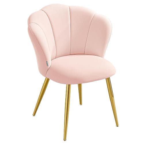 VASAGLE Chaise Salle à Manger, Dossier en Forme de Pétales, Chaise Coiffeuse Rembourrée, en Velours, Supporte 150 kg, Pieds en Acier, pour Cuisine, Salon, Chambre, Rose Poudré KDC099S101 - Image 1