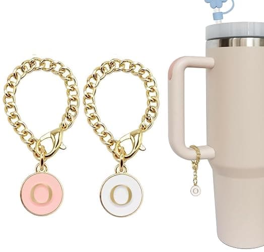 Letter Charm Accessories for Stanley Cup – Cute 2-Piece Set for 20, 30, and 40 oz Tumblers with Handle, Perfect for Women and Girls - Letter-O - Image 1