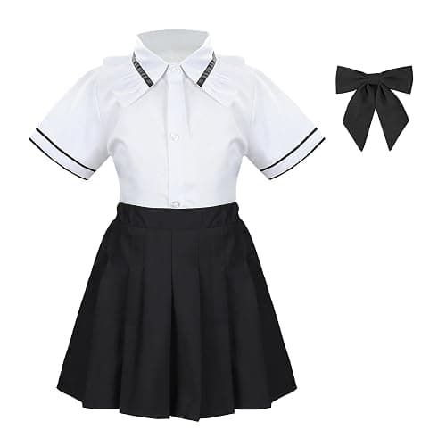 Girls' School Uniform Skirt Set,Girls Bow Tie Shirt Top with Pleated Mini Skirt Suit Costume Cute Student Outfit Set - Image 1