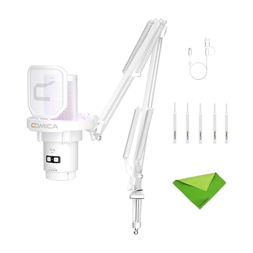 comica EJoy Uni (A)-White USB Microphone for Computer and Smartphone,48Khz/24Bit RGB Cardioid Condenser Gaming Mic for Podcasting,Streaming,Recording,Music Creation,with Boom Arm Stand - Image 1