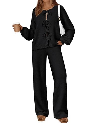 LILLUSORY Womens Lounge Sets 2 Piece Tie Front Oversized Sweater Airport Travel Winter Outfits 2025 Fall Matching Sweatsuit - Image 1