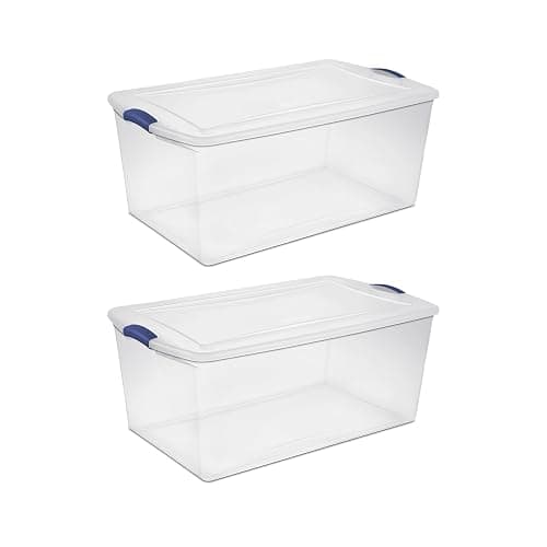 2 Pack 105 Quart Extra Large Clear Plastic Storage Bins with Lids & Blue Latches, Heavy Duty Stackable Organizer Bins for Home, Closet, Bedroom, Garage, Dorm - Image 1