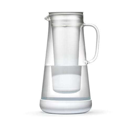 LifeStraw Home Water Pitcher, 7-Cup, White, Glass with Silicone Base, White, for Everyday Protection Against Bacteria, Parasites, Microplastics, Lead, Mercury, PFAS and a Variety of Chemicals - Image 1