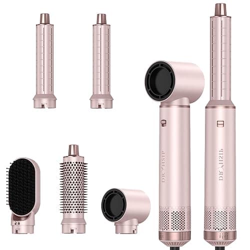 Dryhsip Hair Dryer Brush, 5-in-1 Hot Air Brush, Blow Dryer & Styler with Detachable Heads (Curling Wand, Volumizing Brush, Straightener, Curler), Travel Hairdryers Lightweight for Women & Men(Pink) - Image 1