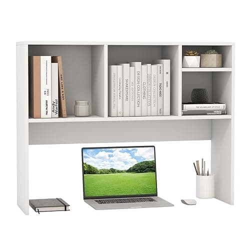 Giantex Desktop Bookshelf, Countertop Storage Hutch with 4 Shelves for Computer Desk, Dressing Tabletop Display Rack, Multipurpose Desk Hutch Storage Organizer for Home Office Dorm, White - Image 1