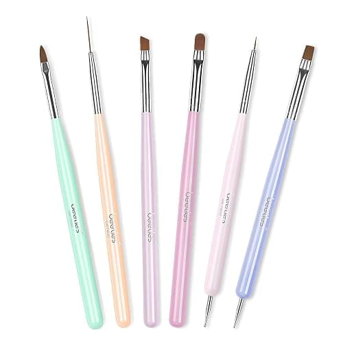 Beetles Gel Polish Nail Art Brushes, 6 Pcs Fingernail Art Design Pens, Wood Alloy Handle, Dotting Pen Clean Up Liner French Nail Brush Set, DIY Manicure Tools Gift for Women - Image 1