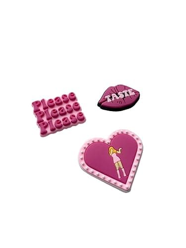 Pink Sabrina Carpenter Themed Shoe Charms Set, 3 Pieces, Heart and Lips Design, Please Please Please - Image 1