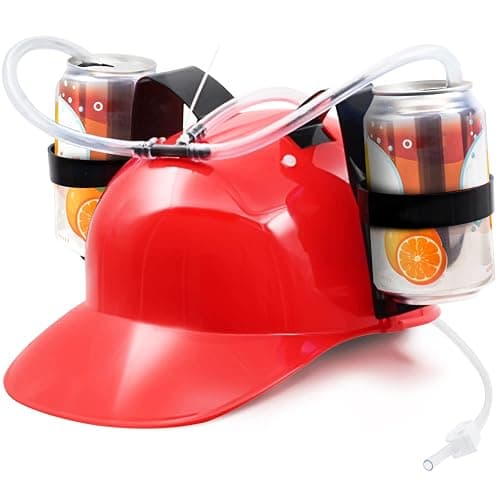 Novelty Place Drinking Helmet - Can Holder Drinker Hat Cap with Straw for Beer and Soda - Party Fun - Red/Yellow - Image 1
