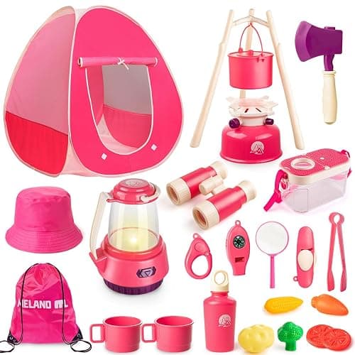 Meland Kids Camping Set for Girls - Camping Tent Toys for Girls Indoor Outdoor Pretend Play, Christmas Birthday Gift Idea for Toddler Girl Age 3,4,5,6 Year Old - Image 1