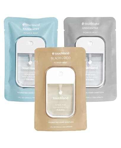 Touchland Hydrating Hand Sanitizer Spray, DYE FREE Trio Set (Rainwater, Unscented, Beach Coco), 1 FL. OZ. Travel Size Power Mist Sprays (Set of 3) - Image 1