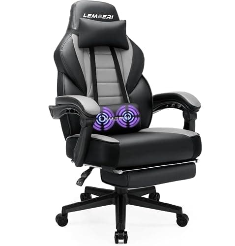 LEMBERI Gaming Chair with Footrest, Ergonomic Video Game Chair for Adults, Big and Tall Chair 400lb Weight Capacity, Racing Style Computer Gamer Chair with Headrest and Lumbar Support, PU Leather - Image 1