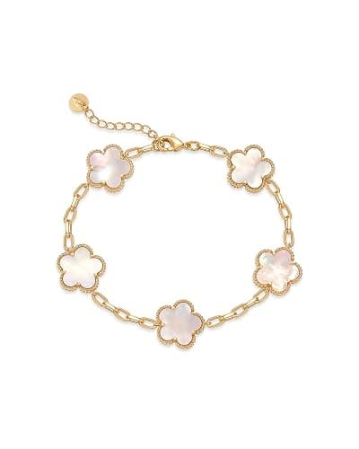 PAVOI 14K Gold Plated Clover Bracelets for Women - Flower Four Leaf Clover Bracelet - Mother of Pearl & Onyx Gemstone Lucky Flower Design - Adjustable Trendy Jewelry Gifts - Image 1