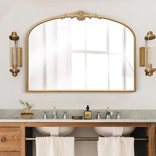 Besdomus Antique Arched Gold Mirror: 40"x30" Large Gleaming Gold Vintage Wall Mounted Mirror - Baroque Traditional Ornate for Fireplace/Bathroom/Living Room - Home Decor for Homemakers - Image 1