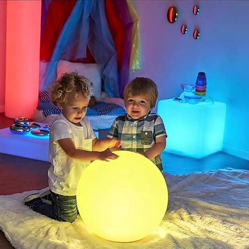 16 In Cordless LED Glowing Ball Light, LED Globe Orb Night Light w/Remote,16RGB Color Changing Waterproof Light Up Ball Rechargeable Indoor/Outdoor Mood Lamp for Nursery Garden Patio Party Bar Decor. | BALMOST RGB Color Changing Light Up Ball w/Remote, Rechargeable Orb Lamp Waterproof Globe Floor Lamp for Bedroom Garden Patio - Image 1