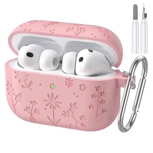 for AirPods Pro 3 Case, Premium Silicone Flower Engraved Cute Protective Case Cover for Airpods Pro 3rd Generation 2025, with Cleaner Kit and Carabiner for Women Girls - Image 1