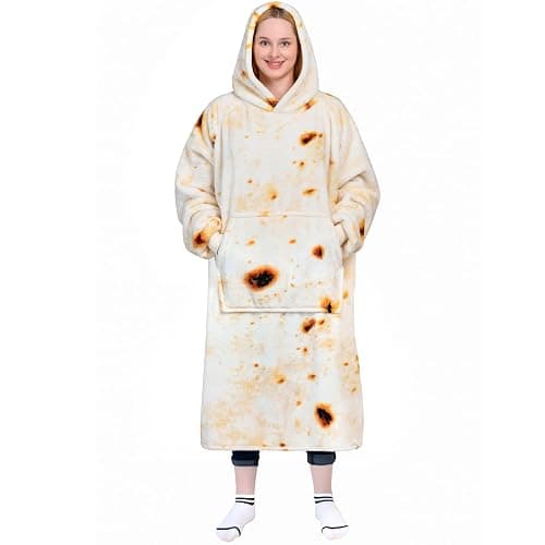 Waitu Wearable Blanket Sweatshirt Gifts for Women and Men, Warm and Cozy Giant Blanket Hoodie, Thick Flannel Blanket with Sleeves and Giant Pocket - Burritos - Image 1