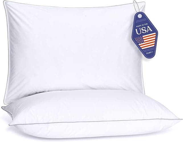 FluffCo Down Alternative Pillows Standard/Queen Size Set of 2 - Queen Bed Pillows for Sleeping - Made in USA - Cooling Surface and Machine Washable for Side, Back, and Stomach Sleepers - Gift for Home - Image 1
