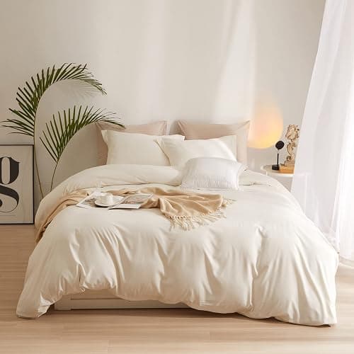 AMWAN Cream White Duvet Cover Full Size Soft Washed Microfiber Ivory Duvet Cover with Zipper Closure Boho 3 Pieces Bedding Set Off White Comforter Cover 1 Cream Duvet Cover 80”x90” with 2 Pillowcases - Full (80"x90") - Cream White - Image 1