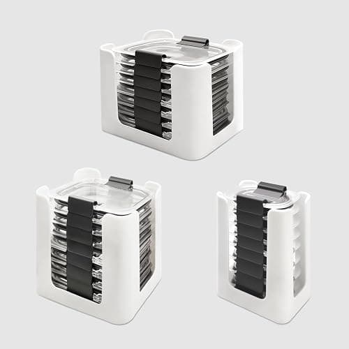 Food Storage Container Lid Organizer for Rubbermaid Brilliances nap-on lids | Food Container Lid Organizer for Kitchen Cabinet (3-Piece) - Holds 24 Lids for 4.7 & 3.2 Cup,1.3 Cup,0.5 Cup (White) - Image 1