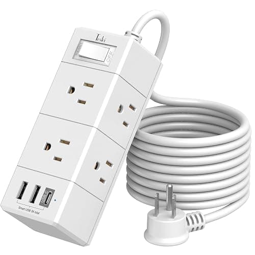 10Ft Extension Cord Flat Plug Power Strip - Tcstei 3-Side Outlet Extender with 6 AC Outlets and 3 USB Ports (1 USB C), Compact for Home, Office, Dorm Room Essentials, ETL, White - 10Ft/2U1C - White - Image 1