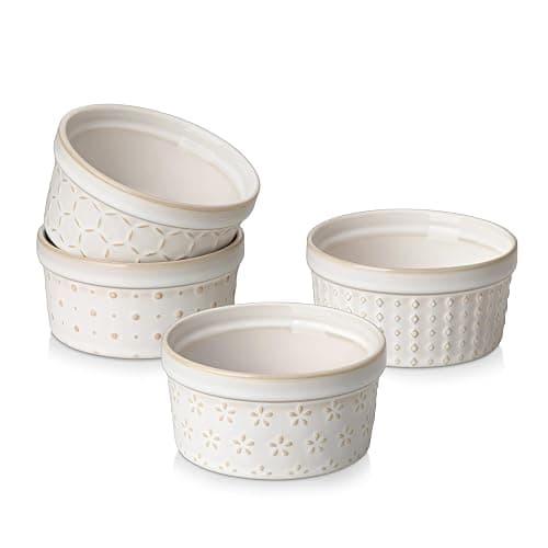 MALACASA Ramekins 6 Oz Oven Safe, Ceramic Creme Brulee Souffle Dishes, Pudding Custard Cups Ramekin For Baking, Small Dipping Sauce Bowls, Set of 4, Microwave and Dishwasher Safe, Arctic White - Image 1