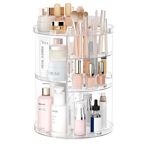 Rotating Makeup Organizer, DIY 8 Adjustable Layers Spinning Skincare Organizer, Cosmetic Display Case with Brush Holder Perfume Tray, Multi-Function Storage Carousel for Vanity Bathroom Countertop - Image 1