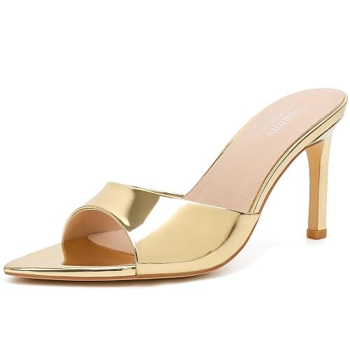 Susanny Women's Sandals Heels Mule High Heels Pointed Open Toe Sandals Sexy Slip on Heeled Summer Casual Wedding Prom Party Comfortable Dressy Shoes - Image 1