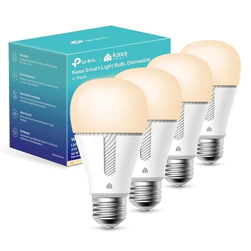 Kasa Smart Light Bulbs that works with Alexa and Google Home, Dimmable Smart LED Bulb, A19, 9W, 800Lumens, Soft White(2700K), CRI≥90, WiFi 2.4Ghz only, No Hub Required, 4 Count (Pack of 1)(KL110P4) - 4-Pack (Newer Version) - Image 1