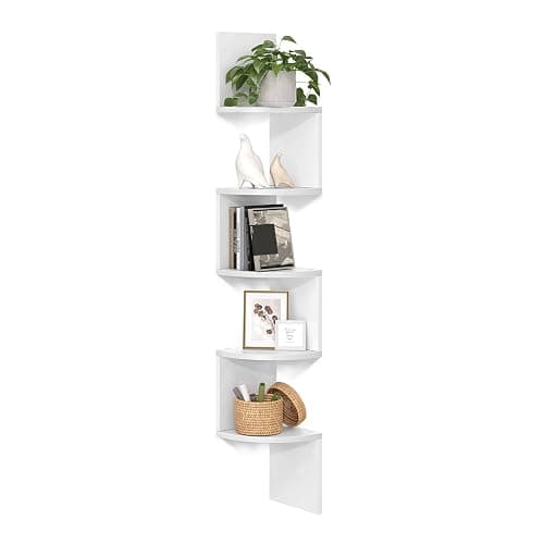VASAGLE CUSTOS Collection - Corner Shelf Wall Mount, 5-Tier Floating Corner Bookshelf, Plant Shelf for Bedroom, Living Room, Bathroom, Home Office, Cloud White ULBC72WT - Image 1