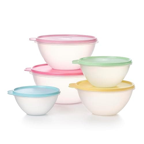 Tupperware Heritage Wonderlier 10 Piece Food Storage Bowl Set in Vintage Colors- Dishwasher Safe & BPA Free - (5 Containers + 5 Lids) - Image 1