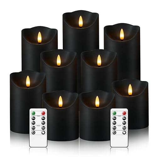 Nimiko Flameless Candles with Remote, Battery Operated Flickering Flameless Candles, LED Candles with Timer 2/4/6/8H, with Realistic LED Candles Set of 9 (D3 x H 3" 4" 5" 6" 7") (Black) - Image 1