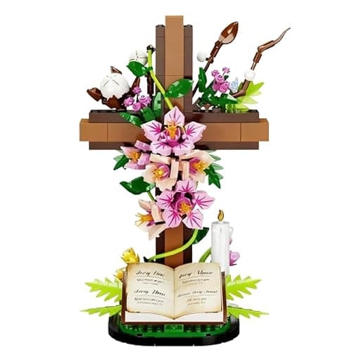 BGGJJ The Cross Flower Building Block Set,DIY Plastic Floral Bible Cross Flower Building Set Easter Decor Adult Home Spiritual for Women and Mothers Adults Construction Play - Image 1