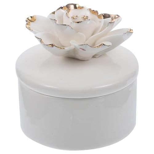KALLORY Ceramic Jewelry Box with Lid Small Round Floral Trinket Organizer White Necklace and Ring Holder Decorative Storage for Home - Image 1